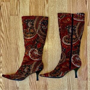 Elegant Paisley Knee-High Boots